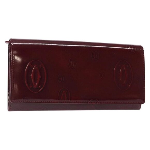 CARTIER Happy Birthday Long Wallet Enamel Bordeaux Auth bs27880 - Picture 1 of 16